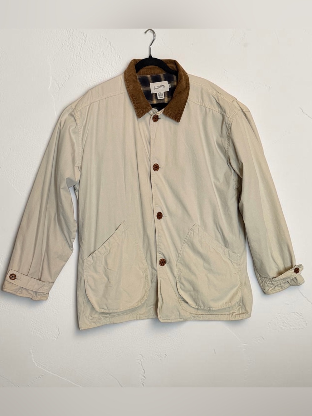 Vintage 90s J.Crew Barn Jacket-Men’s Tan and plaid XL chore coat